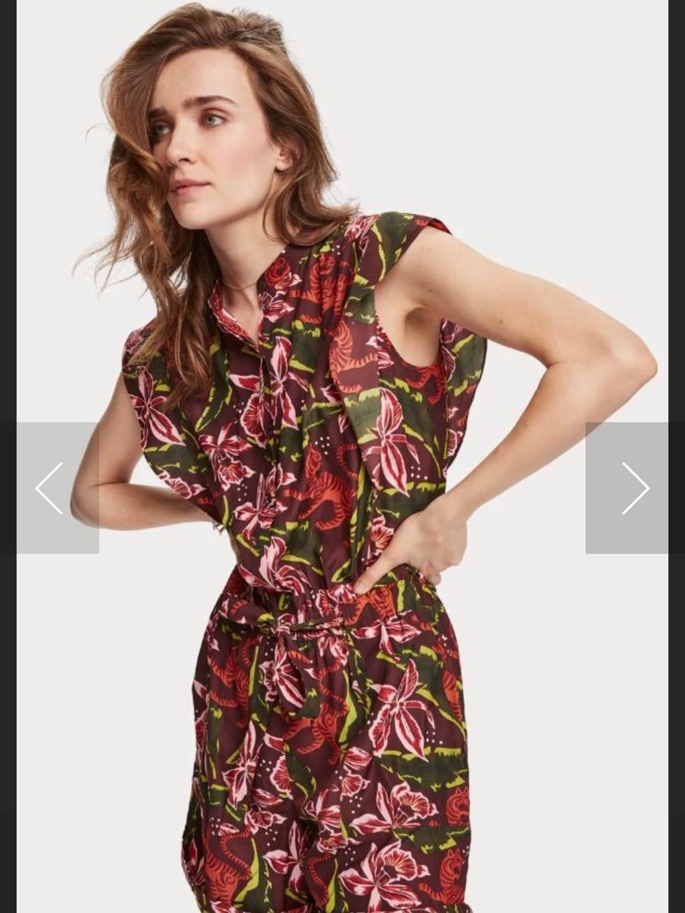 Scotch & Soda Burgundy Floral Short-Sleeve Jumpsuit tiger print